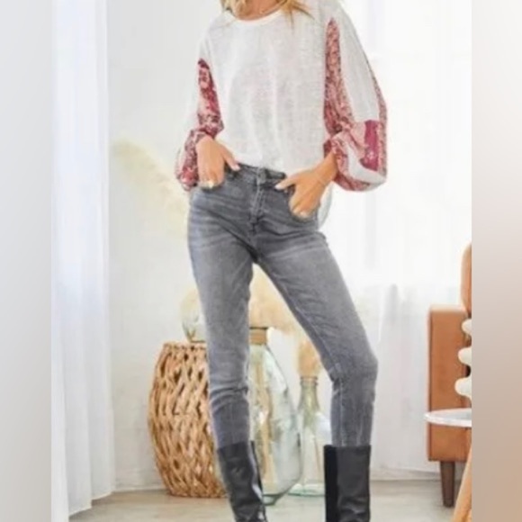 Bowerbird Andree by Unit - Printed Balloon Sleeve Top M - Picture 1 of 7